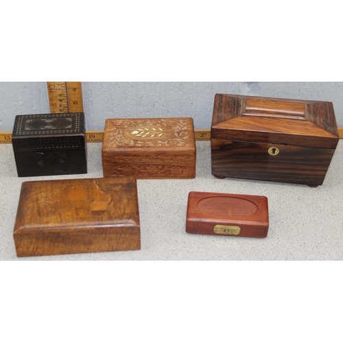 299 - 5 assorted wooden boxes to inc a rosewood tea caddy