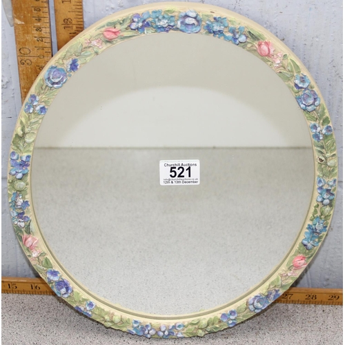 521 - Vintage oval wall mirror with painted relief floral decoration, Barbola style