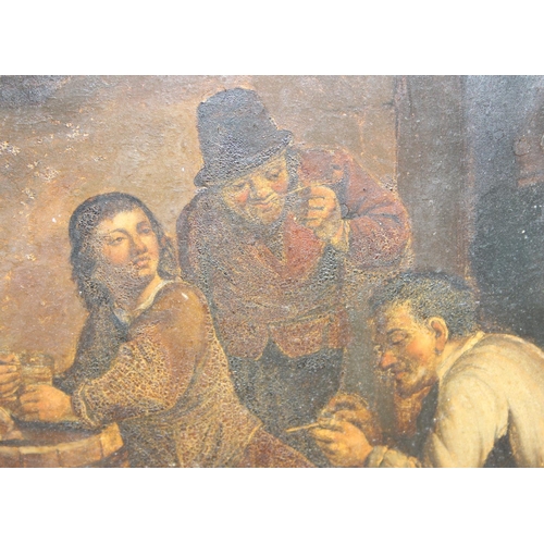 531 - Continental School (XIX), oil on tin painting of figures in a tavern, likely 19th century, unsigned