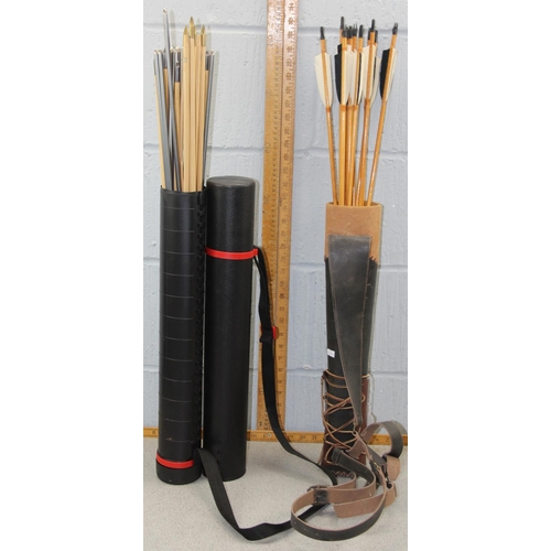 770 - Leather quiver and arrows and another case of arrows