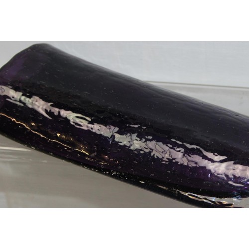 1699U - A retro purple art glass wall pocket, likely Scandinavian but unmarked, approx 29cm tall