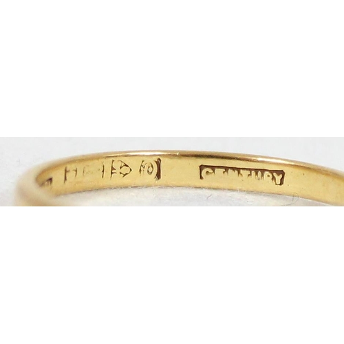 1170 - 18ct gold and 3 stone diamond ring. approx size S, marked for Chester but date letter rubbed, possib... 