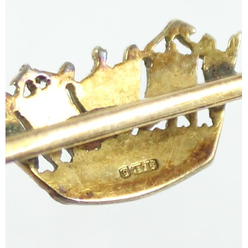 1176 - A 9ct gold bar brooch formed as a coronet set with seed pearls, marked for Birmingham 1899, approx 2... 