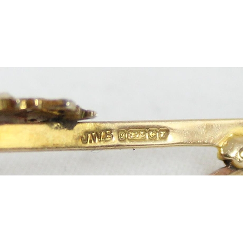 1176 - A 9ct gold bar brooch formed as a coronet set with seed pearls, marked for Birmingham 1899, approx 2... 