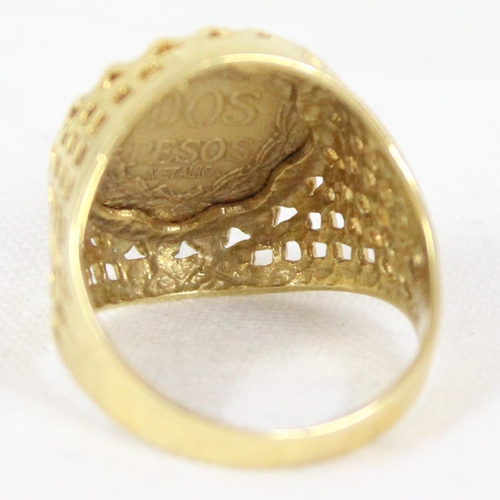 1198 - 9ct gold Dos Pesos signet ring, marked for London 1989, approx size M, approx 4.21g gross