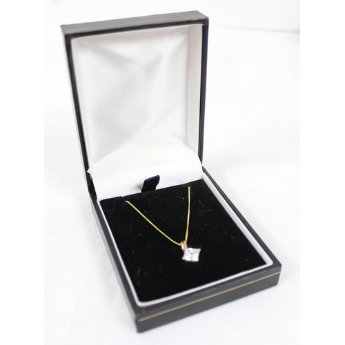 1199F - 14ct gold and white stone pendant on 14ct gold chain, approx 46cm long, approx 1.96g gross