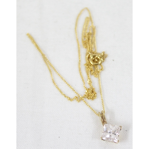 1199F - 14ct gold and white stone pendant on 14ct gold chain, approx 46cm long, approx 1.96g gross