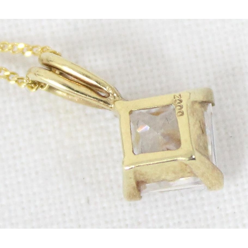 1199F - 14ct gold and white stone pendant on 14ct gold chain, approx 46cm long, approx 1.96g gross