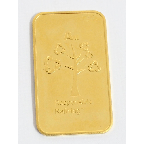 1216 - A Metalor of Switzerland 20g 999.9 solid pure 24ct gold ingot bar, serial number 026150