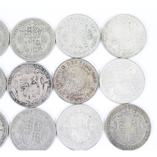 1236 - 20 assorted silver half crown coins, all 1920-46, approx 278.21g gross