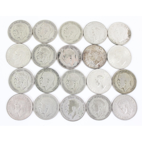 1236 - 20 assorted silver half crown coins, all 1920-46, approx 278.21g gross