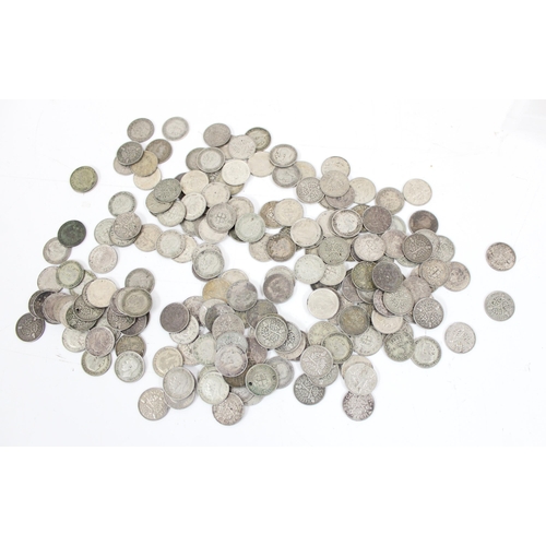 1242 - Large qty of assorted silver 3d coins, all 1920-46 period, approx 275.06g gross, approx 190 coins