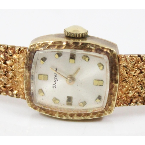 1345 - A 14ct gold cased ladies watch by Dugena, both strap and case marked 585 and XRF confirmed as 14ct g... 