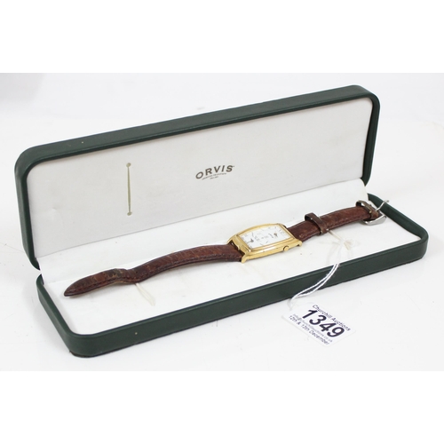 1349 - Orvis dualtime watch in gold plated case and original box