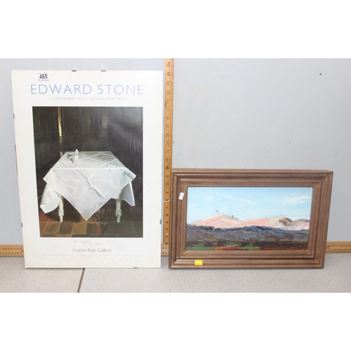 485 - Edward Stone 1993 signed exhibition poster & an Anthony Wilson oil on board of Mount Ventoux, Proven... 