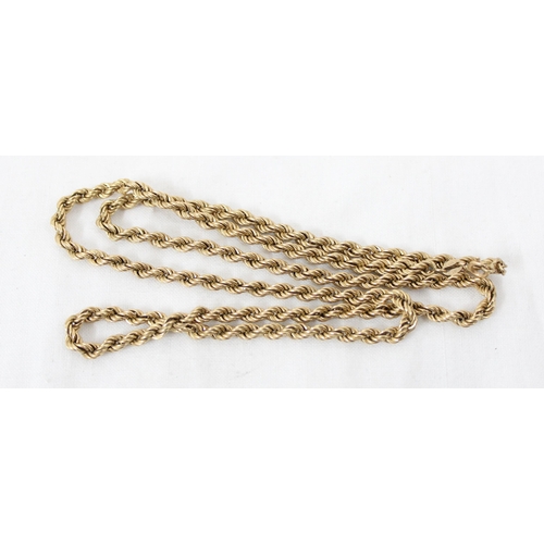 1151 - 9ct gold rope twist chain necklace, import marks for London 1970, approx 64cm long, approx 8.78g gro... 