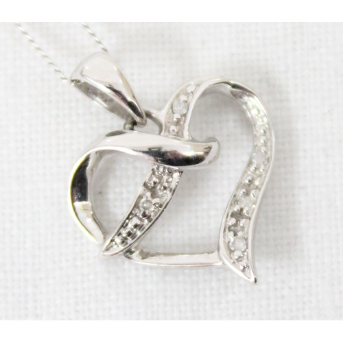 1180 - 9ct white gold heart shaped pendant on chain, set with diamonds, approx 46cm long, approx 1.33g gros... 