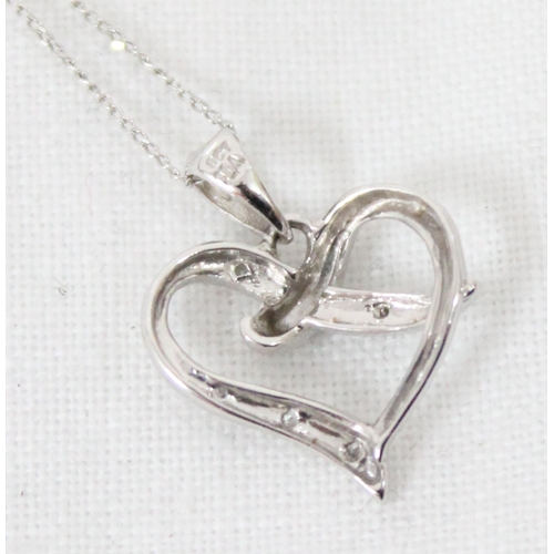 1180 - 9ct white gold heart shaped pendant on chain, set with diamonds, approx 46cm long, approx 1.33g gros... 