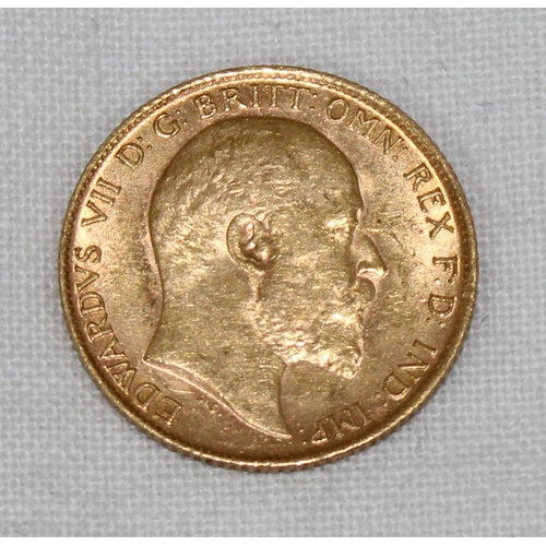 1219 - Edward VII 1909 22ct gold half sovereign coin, superb condition