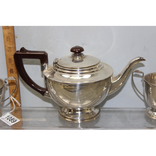 1089 - Silver 3 piece tea set, Birmingham 1938 by Ernest W Hayward, approx 615.46g gross