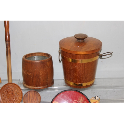 1894 - Qty of assorted misc items, mainly woodenware to inc bellows, retro ice bucket etc