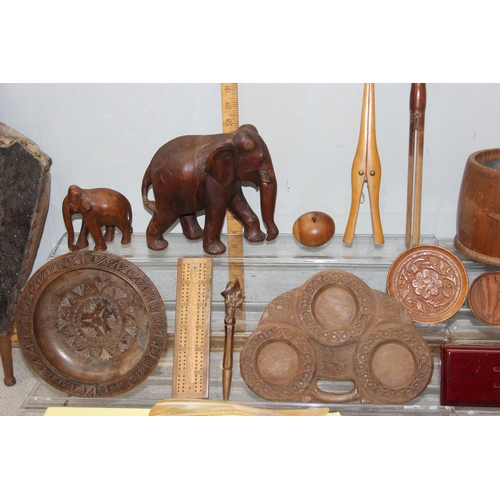 1894 - Qty of assorted misc items, mainly woodenware to inc bellows, retro ice bucket etc