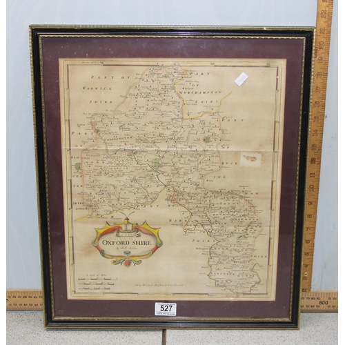 527 - Antique Robert Morden map of Oxfordshire with hand colouring