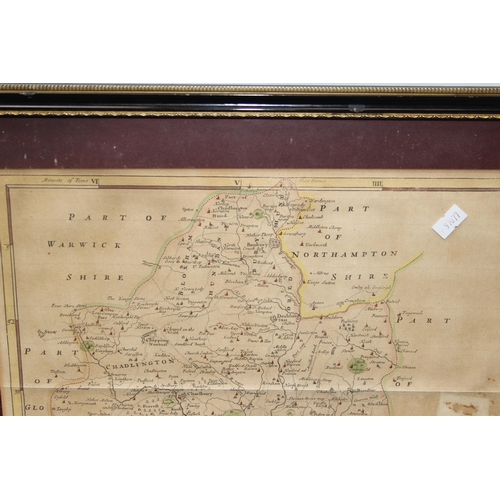 527 - Antique Robert Morden map of Oxfordshire with hand colouring