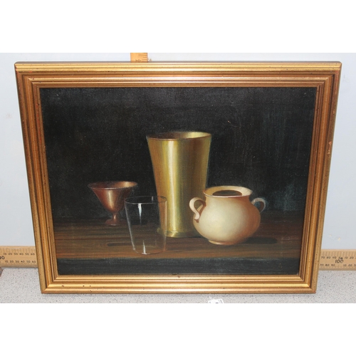 538 - Loza (XX-XXI), Dutch School still life oil on canvas depicting a vase, a 2 handled urn, a glass and ... 