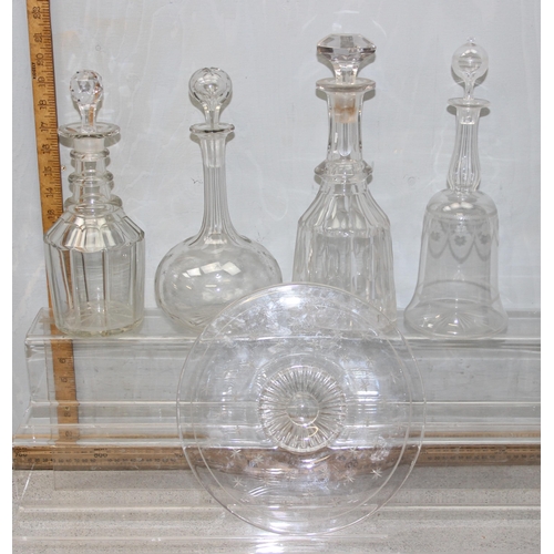 1897 - 4 antique glass decanters, one with matching serving tray