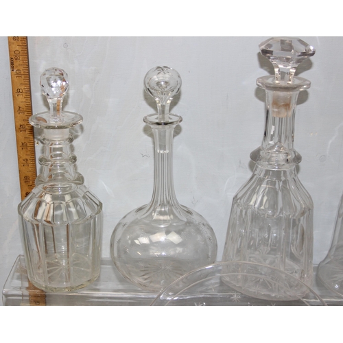 1897 - 4 antique glass decanters, one with matching serving tray