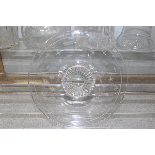 1897 - 4 antique glass decanters, one with matching serving tray