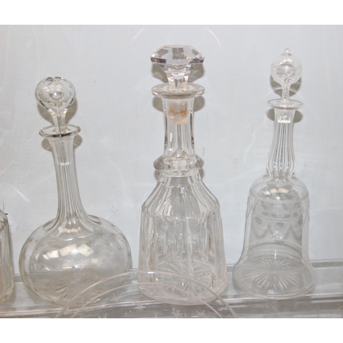 1897 - 4 antique glass decanters, one with matching serving tray