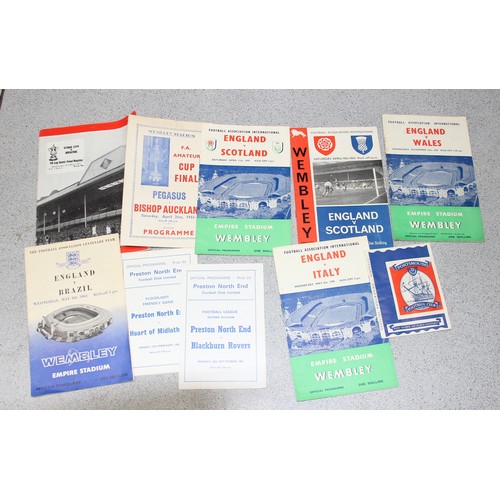 764 - Qty of vintage football programs & cigarette cards to include England v Brazil 1963