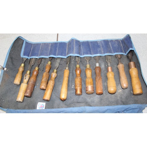 864 - 4 rolls of vintage wood working chisels to include examples by Marples