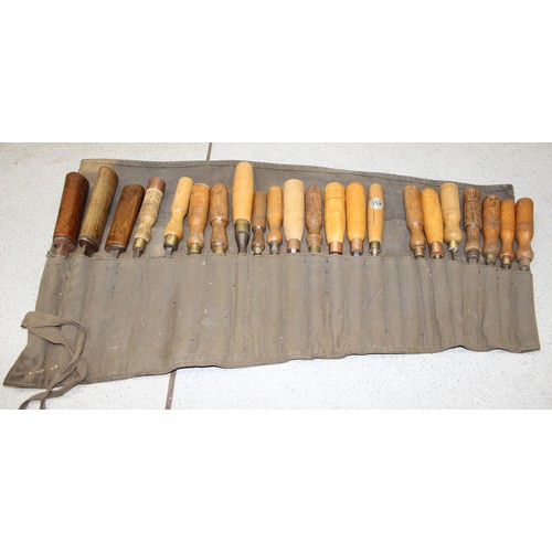 864 - 4 rolls of vintage wood working chisels to include examples by Marples