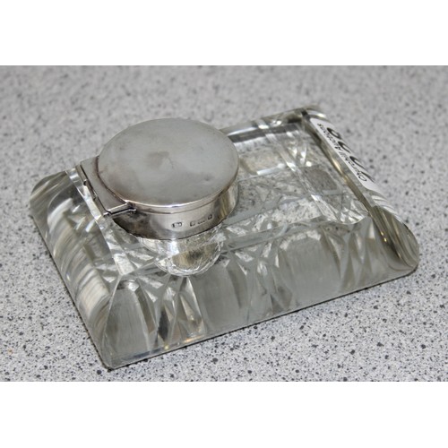 1028 - A silver mounted and glass inkwell, Birmingham 1901 by Levi & Salaman