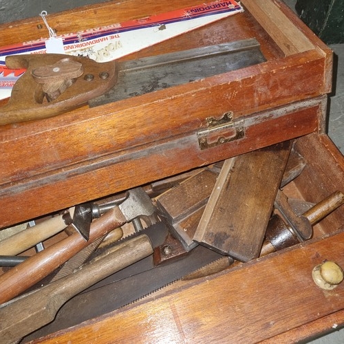 873 - Vintage carpenters case with contents to include Spear & Jackson