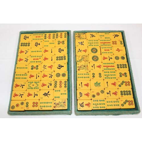 1548 - Vintage Mahjong set in leather case with various bone counters etc