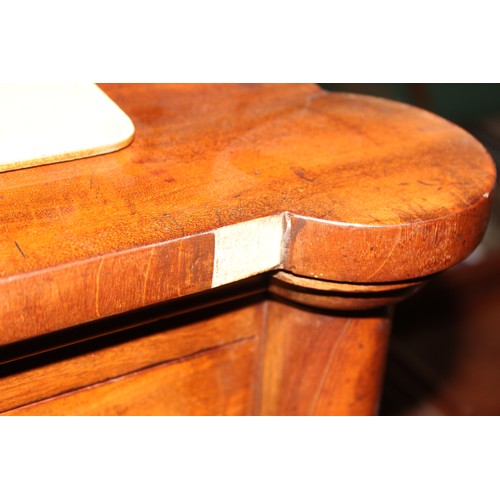 85 - An antique mahogany escritoire desk with drop down flap and 5 drawers, likely French.