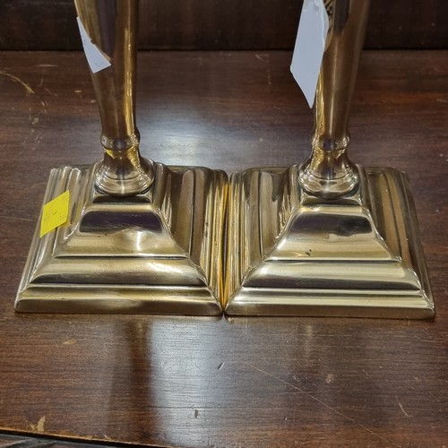 1702 - 2 pairs of brass candlesticks one with copper inlay possibly from Art Deco period