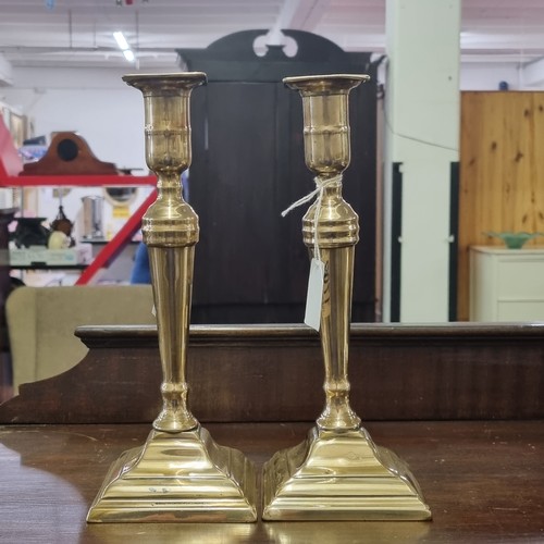 1702 - 2 pairs of brass candlesticks one with copper inlay possibly from Art Deco period