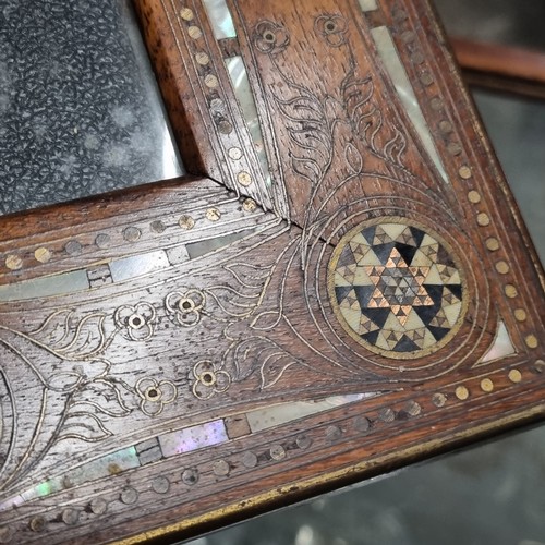 1685 - Antique oak photo frame with detailed inlay of mother of pearl, brass & stone.