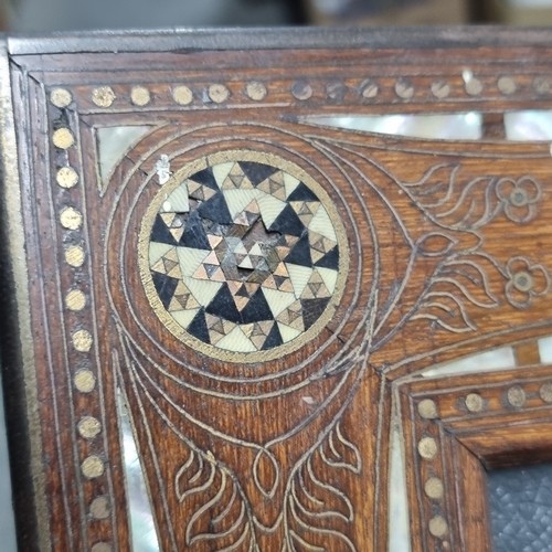 1685 - Antique oak photo frame with detailed inlay of mother of pearl, brass & stone.