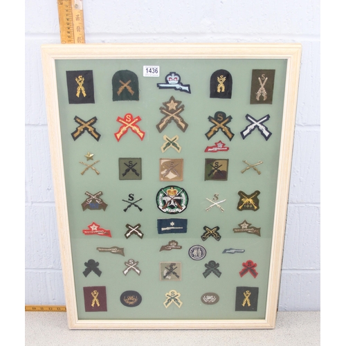 1405 - Glazed display of various shooting patches and badges etc, Small Arms School Sniper Proficiency etc