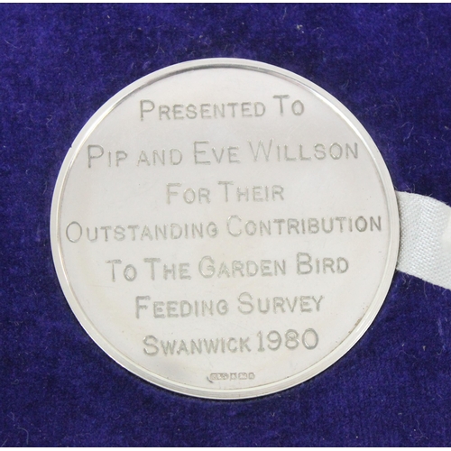 1011 - A boxed silver medallion, British Trust for Ornithology, The Bernard Tucker Medal, in box, Birmingha... 