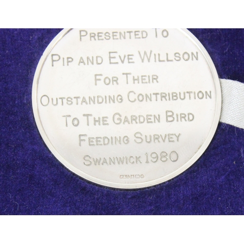 1011 - A boxed silver medallion, British Trust for Ornithology, The Bernard Tucker Medal, in box, Birmingha... 