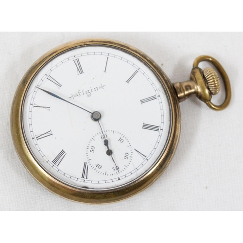 1302 - An early 20th century Elgin gold plated cased pocket watch with engraved decoration