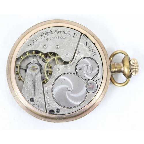 1302 - An early 20th century Elgin gold plated cased pocket watch with engraved decoration