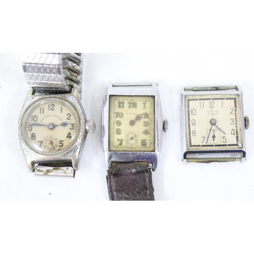 1305 - 3 vintage Art Deco period watches, Revue Sports, Services Airman & Tymo with luminous dial